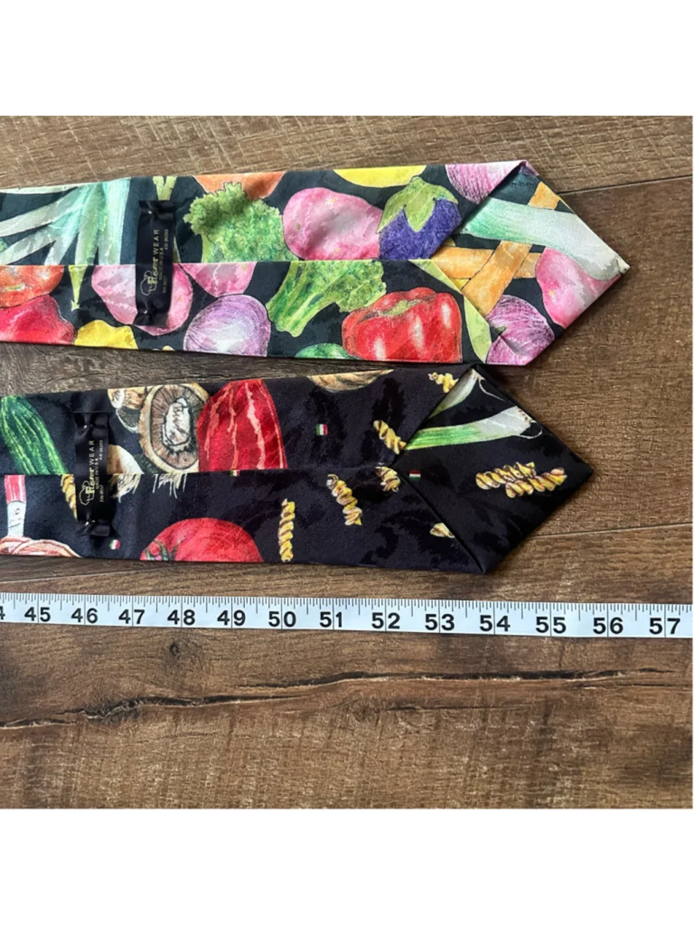 Vintage Flavor Wear Men’s Neckties Set of 2 Food Vegetable Pasta Print USA Made
